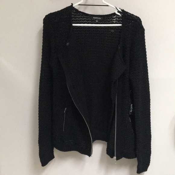 NWT!* Black Knit Zip-Up Sweater w/ Silver Zippers - Picture 3 of 8